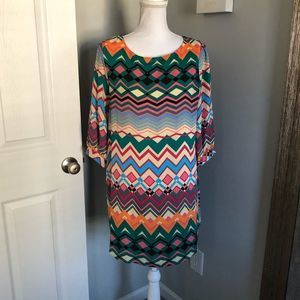 October Sky Multicolor Patterned 3/4 Sleeve Dress